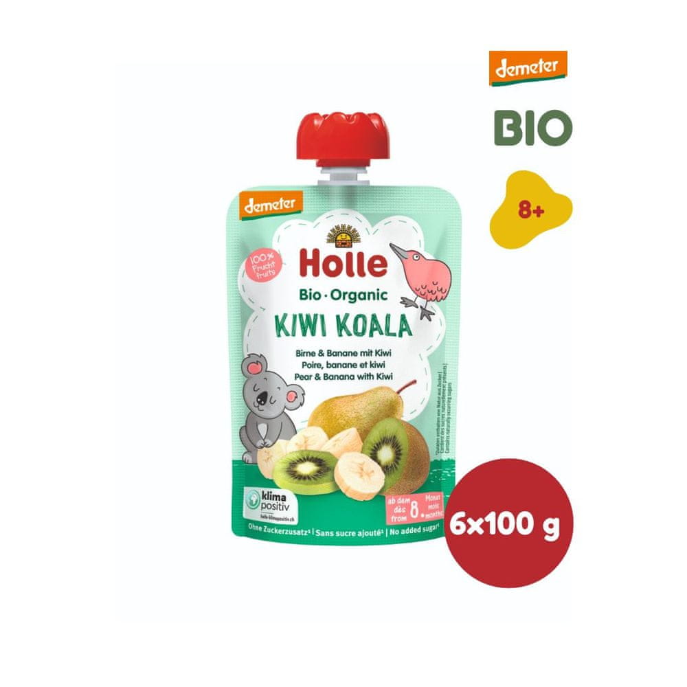 Levně Holle Bio Kiwi Koala 100% ovocné pyré hruška, banán, kiwi - 6 x 100g