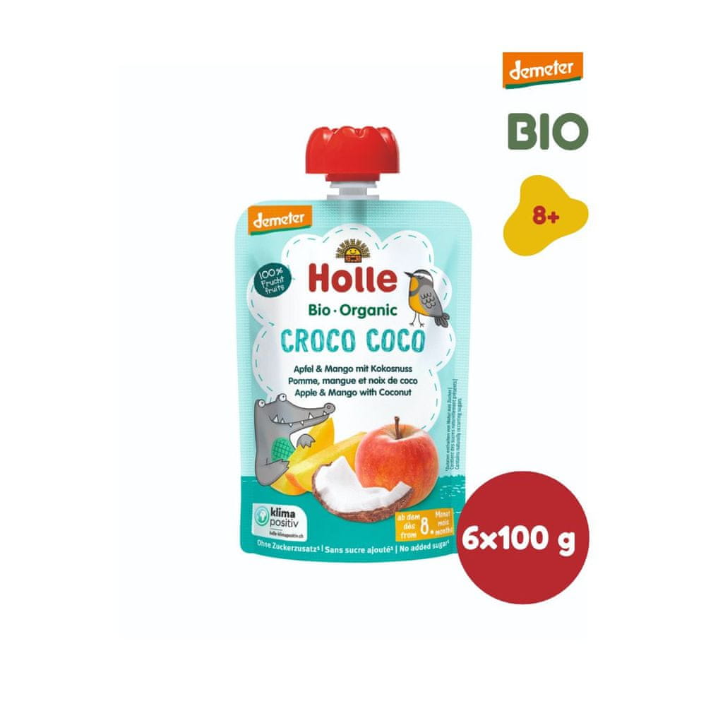 Levně Holle Bio Croco Coco 100% ovocné pyré jablko-mango-kokos - 6 x 100 g