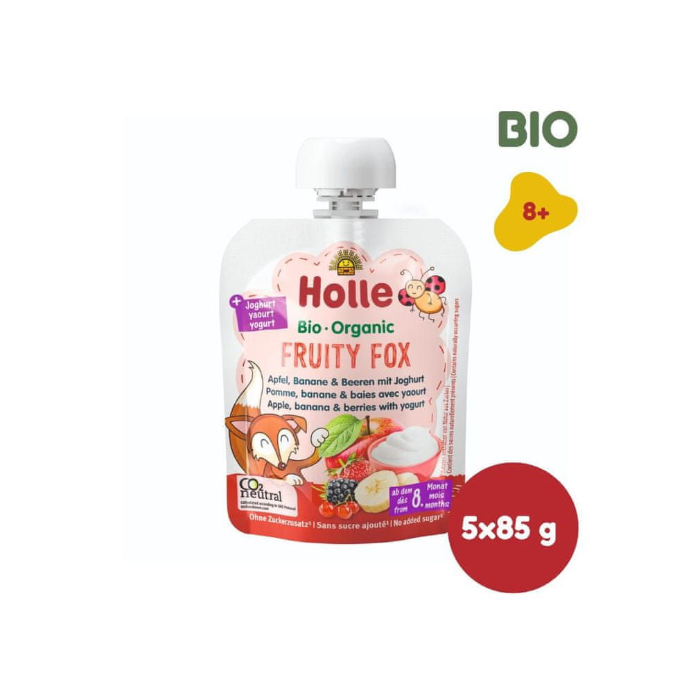 Levně Holle Fruity fox - bio dětské ovocné pyré s jogurtem 85g x 5ks