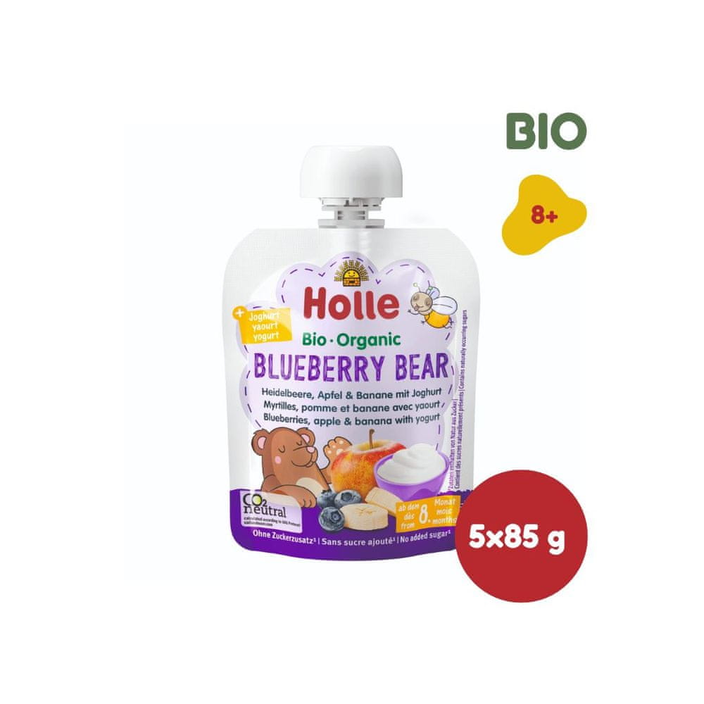 Levně Holle Blueberry bear - bio dětské ovocné pyré s jogurtem 85g x 5ks