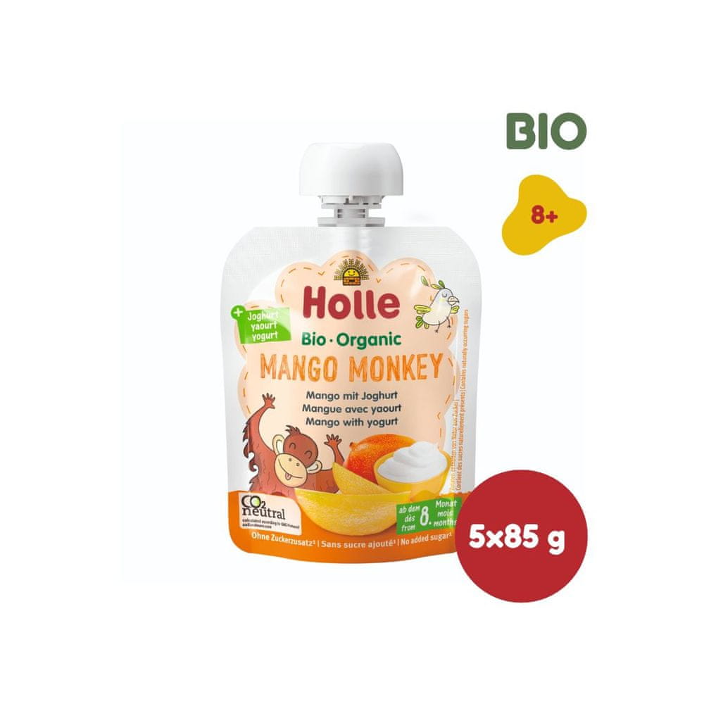 Levně Holle Mango monkey - bio dětské ovocné pyré s jogurtem - 85g x 5ks
