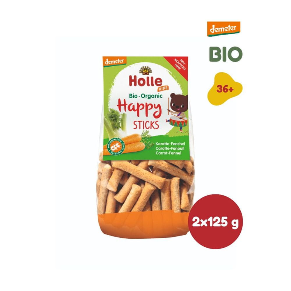 Levně Holle Bio organické obilné Happy tyčinky s mrkví a fenyklem- 2 x 100g