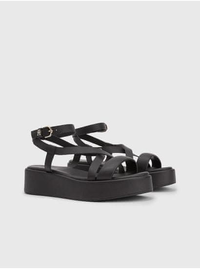 Tommy Hilfiger Černé dámské kožené sandály na platformě Tommy Hilfiger