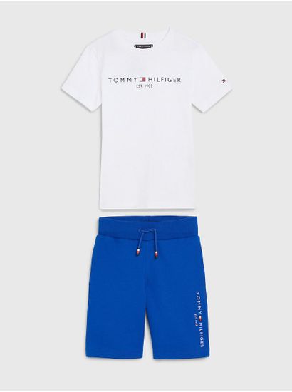 Tommy Hilfiger Sada klučičího trička a kraťasů v bílé a modré barvě Tommy Hilfiger