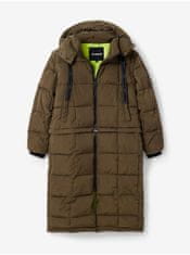 Desigual Khaki dámský zimní prošívaný kabát/vesta Desigual Tetris S