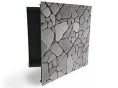 Glasdekor skříňka na klíče - abstrakce poskládané šedé kameny - Otevírání: Pravé, Barva skříňky: Černá