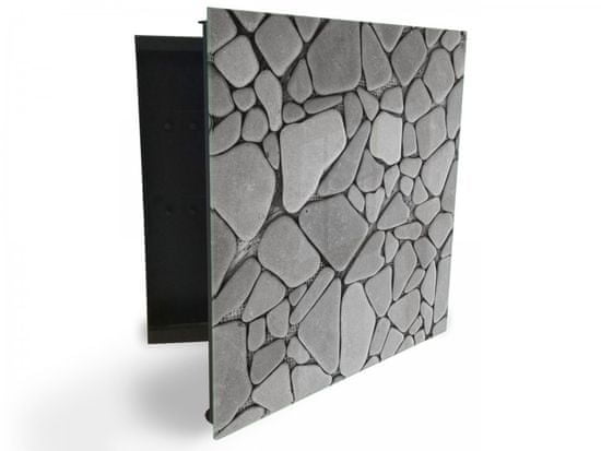 Glasdekor skříňka na klíče - abstrakce poskládané šedé kameny