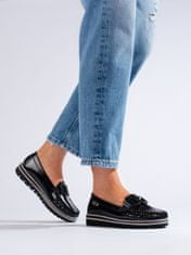 Amiatex Zajímavé černé dámské mokasíny platforma + Ponožky Gatta Calzino Strech, černé, 36