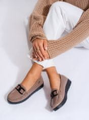 Amiatex Krásné dámské mokasíny hnědé platforma + Ponožky Gatta Calzino Strech, Brązowy, 36