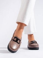 Amiatex Krásné dámské mokasíny hnědé platforma + Ponožky Gatta Calzino Strech, Brązowy, 36