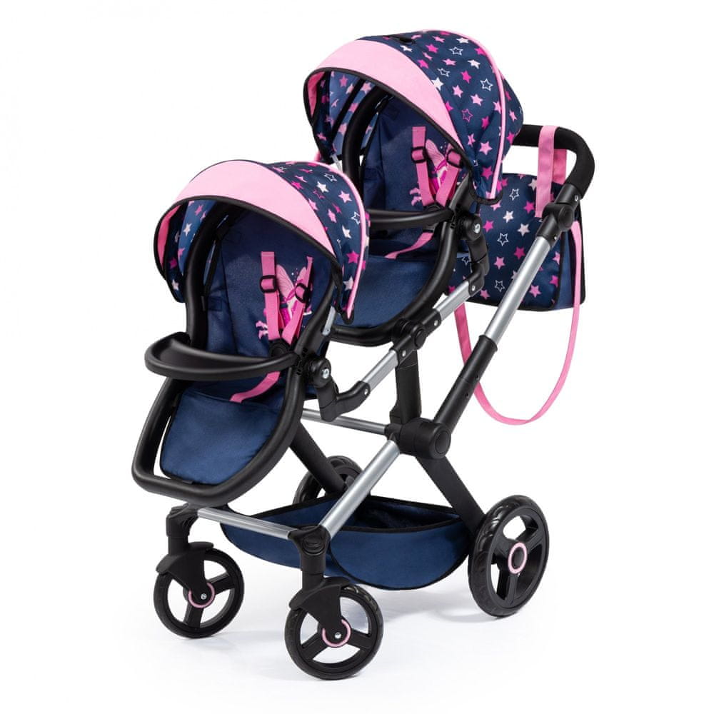 Levně Bayer Design Kočárek pro panenky Twin Xeo modrá/růžová