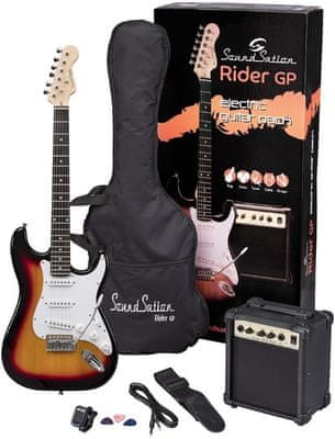 krásná elektrická kytara soundsation RIDER GP velké rezonantní tělo z laminovaného lipového dřeva standardní menzura ovládání volume tone