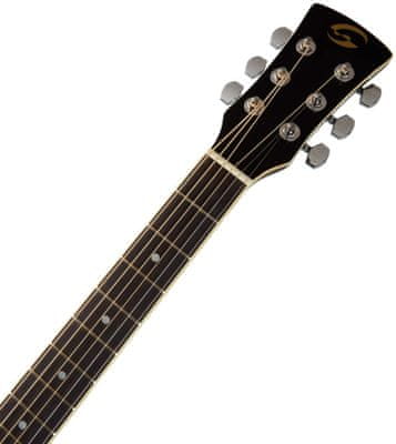  krásna akustická gitara soundsation yellowstone dnce bk dreadnought veľké rezonantné telo zo smrekového dreva štandardná menzúra rozeta pozičné bodky western štýl 