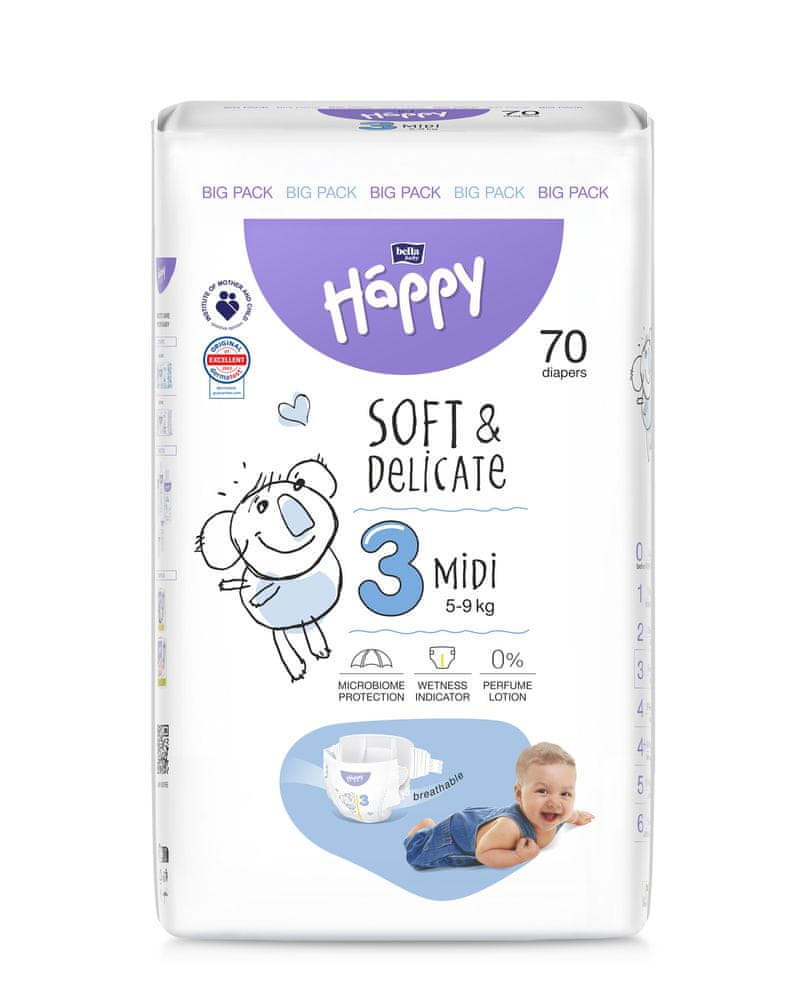 Levně Bella Happy Soft&Delicate Midi 5-9 kg Big Pack á 70 ks