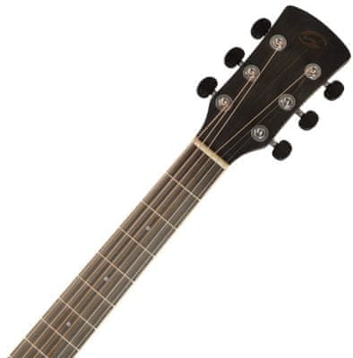  krásná akustická kytara soundsation HW-CE BK jumbo mini velké rezonantní tělo ze smrkového dřeva standardní menzura rozeta poziční tečky western styl 