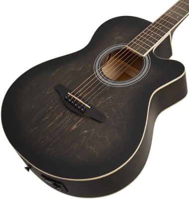  krásná akustická kytara soundsation HW-CE BK jumbo mini velké rezonantní tělo ze smrkového dřeva standardní menzura rozeta poziční tečky western styl 