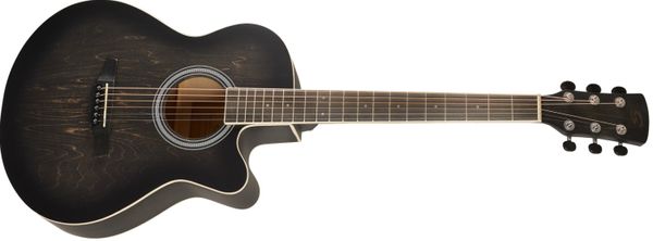 krásná akustická kytara soundsation HW-CE BK jumbo mini velké rezonantní tělo z lipového dřeva standardní menzura rozeta poziční tečky