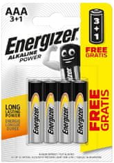 Energizer Tužkové baterie Alkaline Power AAA 3+1 zdarma