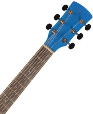  krásná akustická kytara soundsation HW-CE BL jumbo mini velké rezonantní tělo ze smrkového dřeva standardní menzura rozeta poziční tečky western styl 