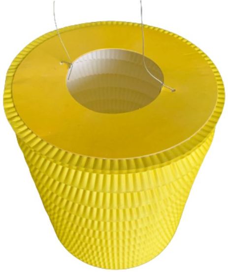 levnelampiony.eu Žlutý závěsný lampion roztahovací průměr 16 cm