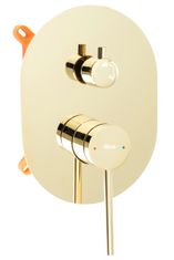 REA Sprchový set podomítkový Oval s instalačním boxem zlatý - podomítková vanová baterie, dešťová a ruční sprcha