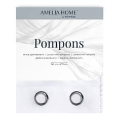 AmeliaHome Záclona Pompons bílá, velikost 140x250