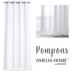 AmeliaHome Záclona Pompons II bílá, velikost 140x270
