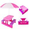 LEBULA Zahradní piknikový stůl pro děti s růžovým deštníkem a lavicemi