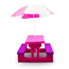 LEBULA Zahradní piknikový stůl pro děti s růžovým deštníkem a lavicemi