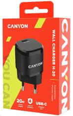 Canyon nabíječka do sítě H-20-05, 1x USB-C PD 20W, černá