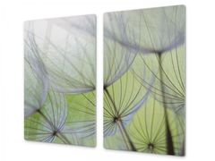 Glasdekor Ochranná deska bílé chmýří zelené pozadí - Ochranná deska: 40x40cm, Lepení na zeď: S lepením na zeď