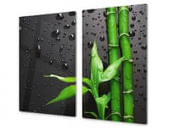 Glasdekor Ochranná deska bambus kapky vody na černém - Ochranná deska: 70x70cm, Lepení na zeď: S lepením na zeď