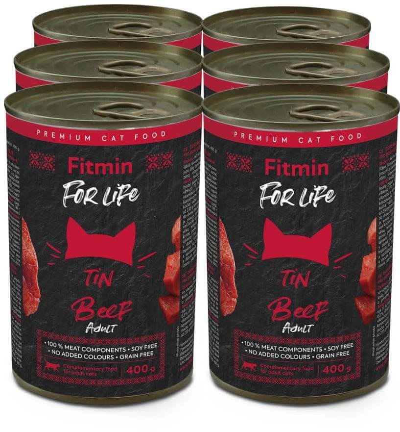 Levně Fitmin for Life konzerva pro dospělé kočky hovězí 6 × 400 g