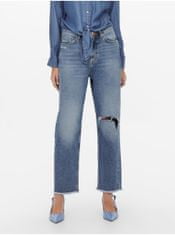 Jacqueline de Yong Tmavě modré straight fit džíny s potrhaným efektem JDY Dichte L/32