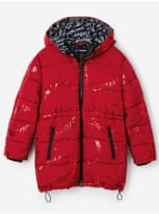 Desigual Červený holčičí zimní prošívaný kabát Desigual Letters 158-161