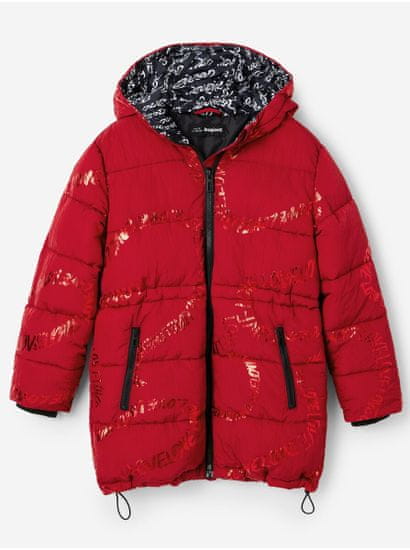 Desigual Červený holčičí zimní prošívaný kabát Desigual Letters