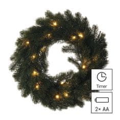 Emos LED vánoční věnec, 40 cm, 2x AA, vnitřní, teplá bílá, časovač