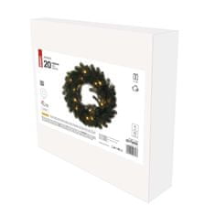 Emos LED vánoční věnec, 40 cm, 2x AA, vnitřní, teplá bílá, časovač