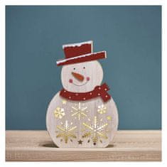 Emos LED vánoční sněhulák dřevěný, 30 cm, 2x AA, vnitřní, teplá bílá, časovač