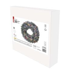 Emos LED vánoční věnec zasněžený, 38 cm, 2x AA, vnitřní, teplá bílá, časovač