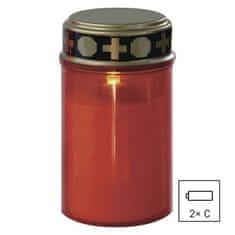 Emos LED hřbitovní svíčka červená, 2x C, venkovní i vnitřní, teplá bílá, senzor