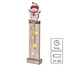 Emos LED dekorace dřevěná – sněhulák, 46 cm, 2x AA, vnitřní, teplá bílá, časovač