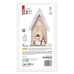 Emos LED dekorace dřevěná – domek se sněhuláky, 28,5 cm, 2x AA, vnitřní, teplá bílá, časovač