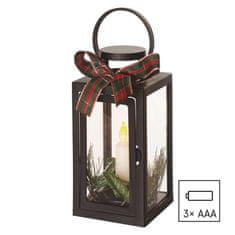 Emos LED dekorace – vánoční lucerna se svíčkou černá, 20 cm, 3x AAA, vnitřní, vintage