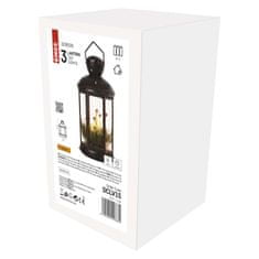 Emos LED dekorace – vánoční lucerna se svíčkami černá, 35,5 cm, 3x C, vnitřní, vintage