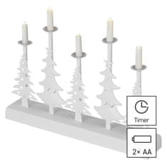 Emos LED svícen – vánoční stromy se svíčkami, 24 cm, 2x AA, vnitřní, teplá bílá, časovač