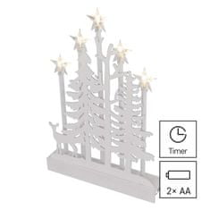 Emos LED dekorace dřevěná – les s hvězdami, 35,5 cm, 2x AA, vnitřní, teplá bílá, časovač