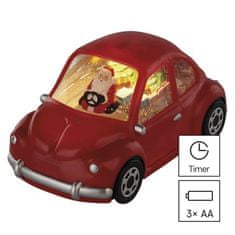 Emos LED dekorace – autíčko se Santou, 10 cm, 3x AA, vnitřní, teplá bílá, časovač