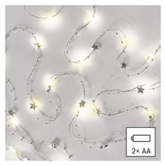 Emos LED vánoční řetěz stříbrný – hvězdičky, 1,9 m, 2x AA, vnitřní, teplá bílá, časovač
