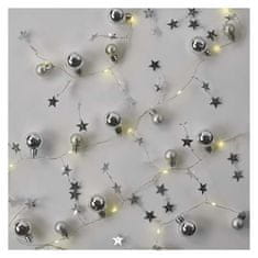 Emos LED vánoční girlanda, stříbrné koule s hvězdami 1,9 m, 2x AA, vnitřní, teplá bílá, časovač